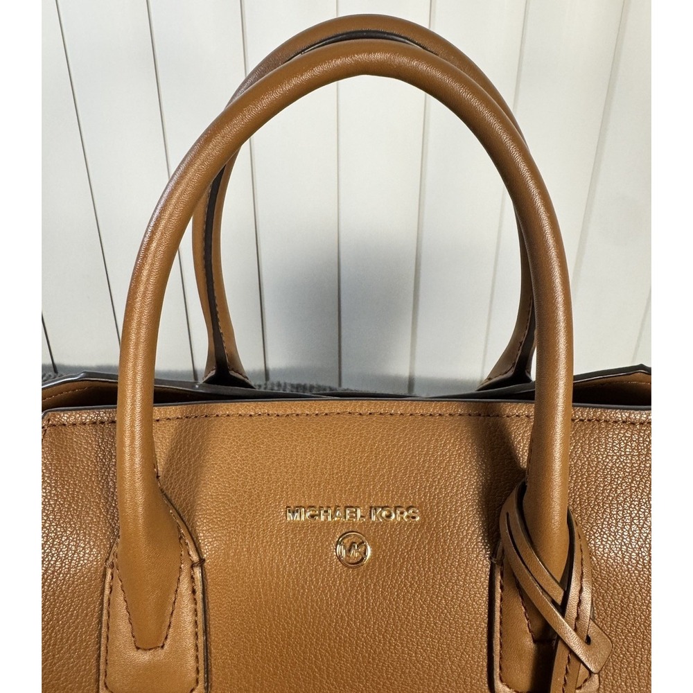 Michael Kors Large Avril Pebbled Brown Leather Satchel Crossbody Luggage NWOT - Picture 12 of 16